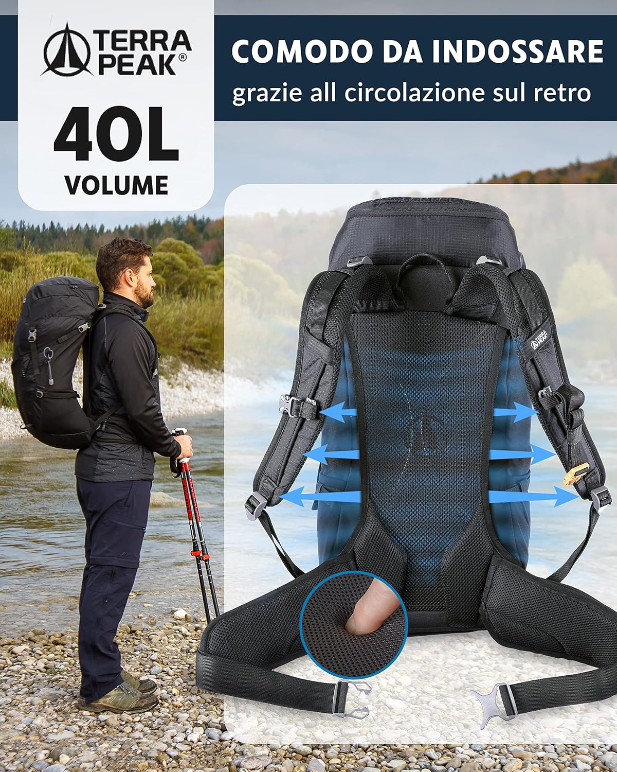Thumbnail 4 de Terra Peak AIRANT Zaino da trekking impermeabile con ventilazione Dynamic Air Flow (20/30/40 litri)