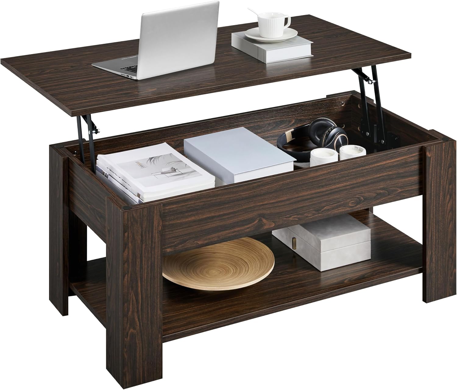 Detalle de Yaheetech Espresso Lift-Top Coffee Table with Storage, 98cm