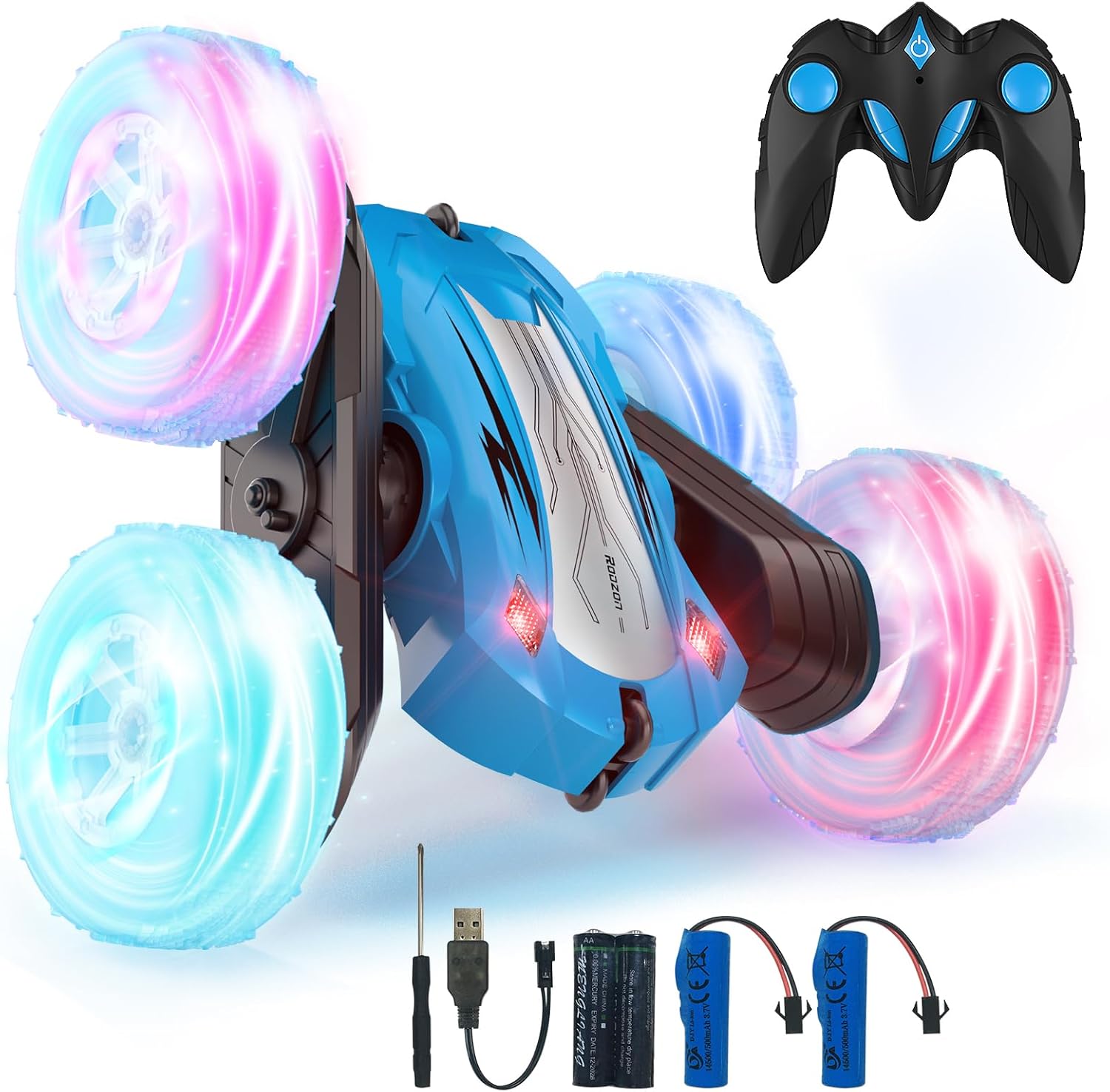 Detalle de Rodzon Ferngesteuertes Auto 360° Flip – LED-Räder, 2.4 GHz, ab 6 Jahren, Blau