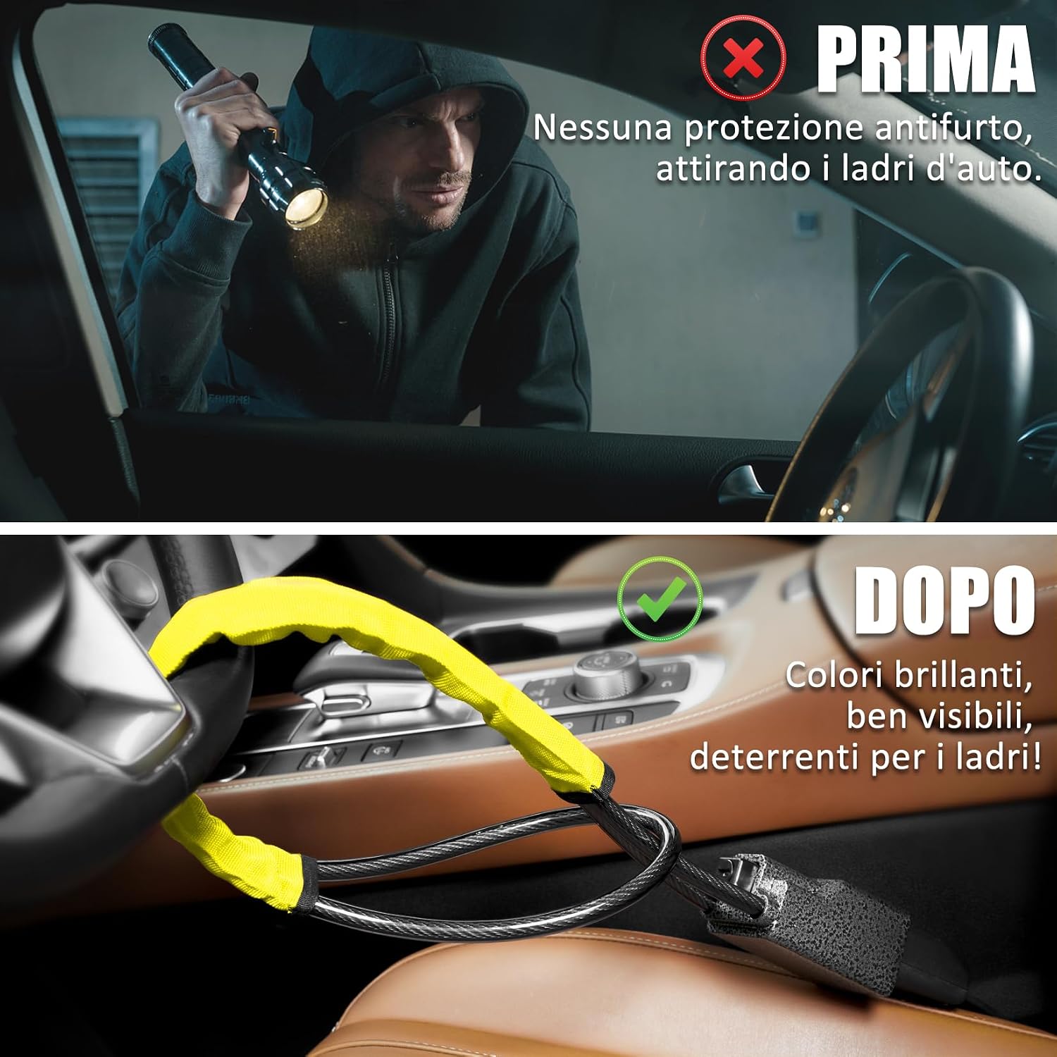 Detalle de Tevlaphee Blocca sterzo universale, 3 chiavi