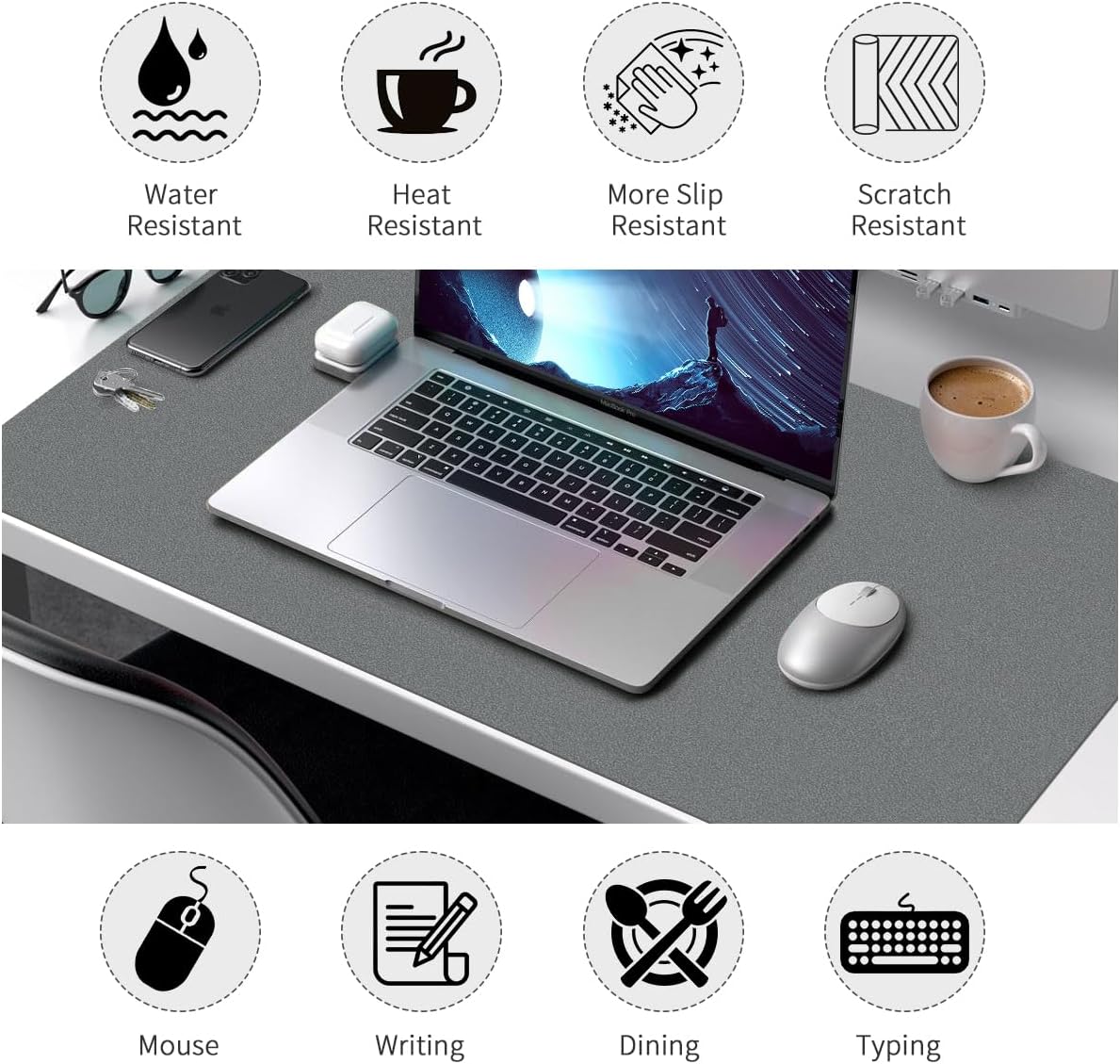 Thumbnail 4 de Niviy Desk Protector Pad Grey — Large PU Leather Desk Mat (90 x 43 cm)