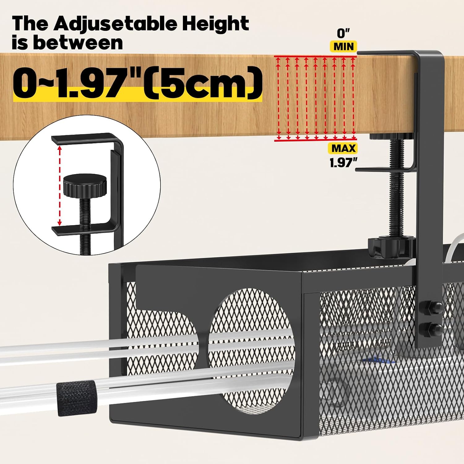 Thumbnail 3 de RERLYING Under Desk Cable Management Tray: No Drilling, No Damage, Metal Mesh with Clamp