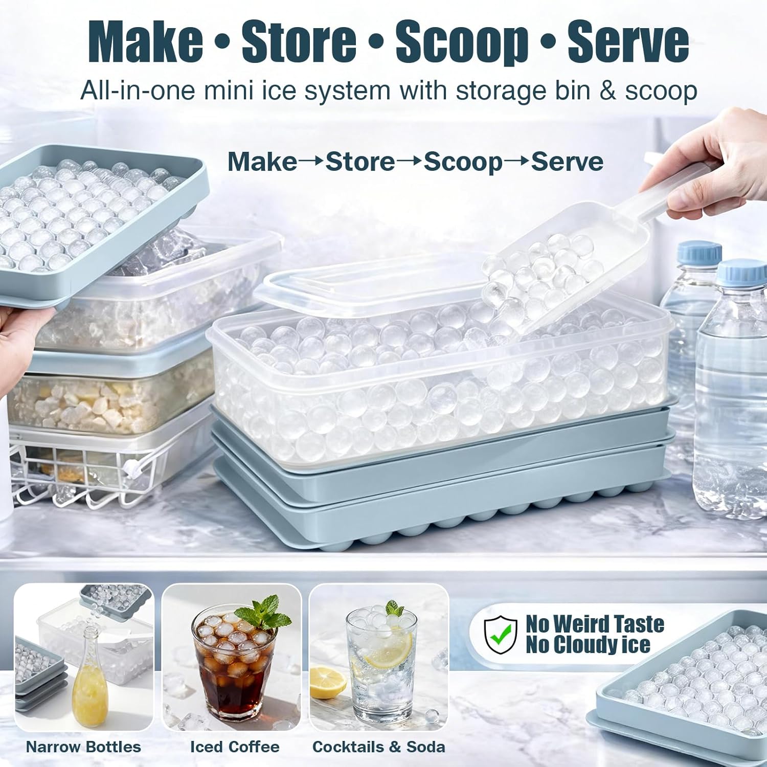 Thumbnail 5 de WIBIMEN Mini Pebble Ice Trays with Lid — 2-Pack, 0.55" Ice for Bottles, Easy Twist Release