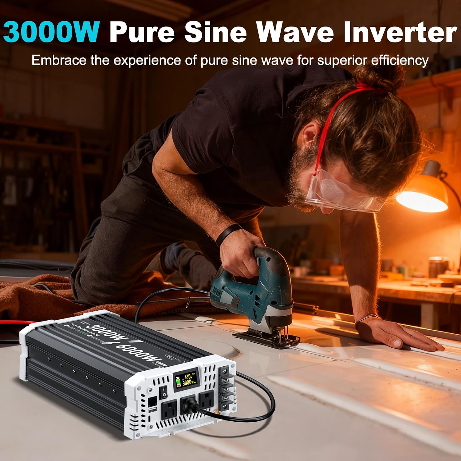 Thumbnail 2 de 3000W Pure Sine Wave Inverter: 12V DC to 110V AC with Dual LCD Remote, USB-C, and 3 Outlets for RV/Off-Grid