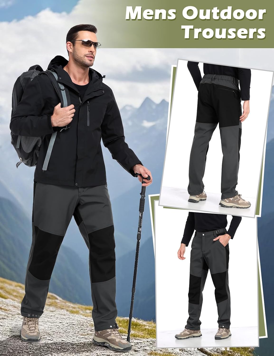 Detalle 2 de Xnova Men's Winter Fleece Lined Hiking Trousers with Water Repellent Shell