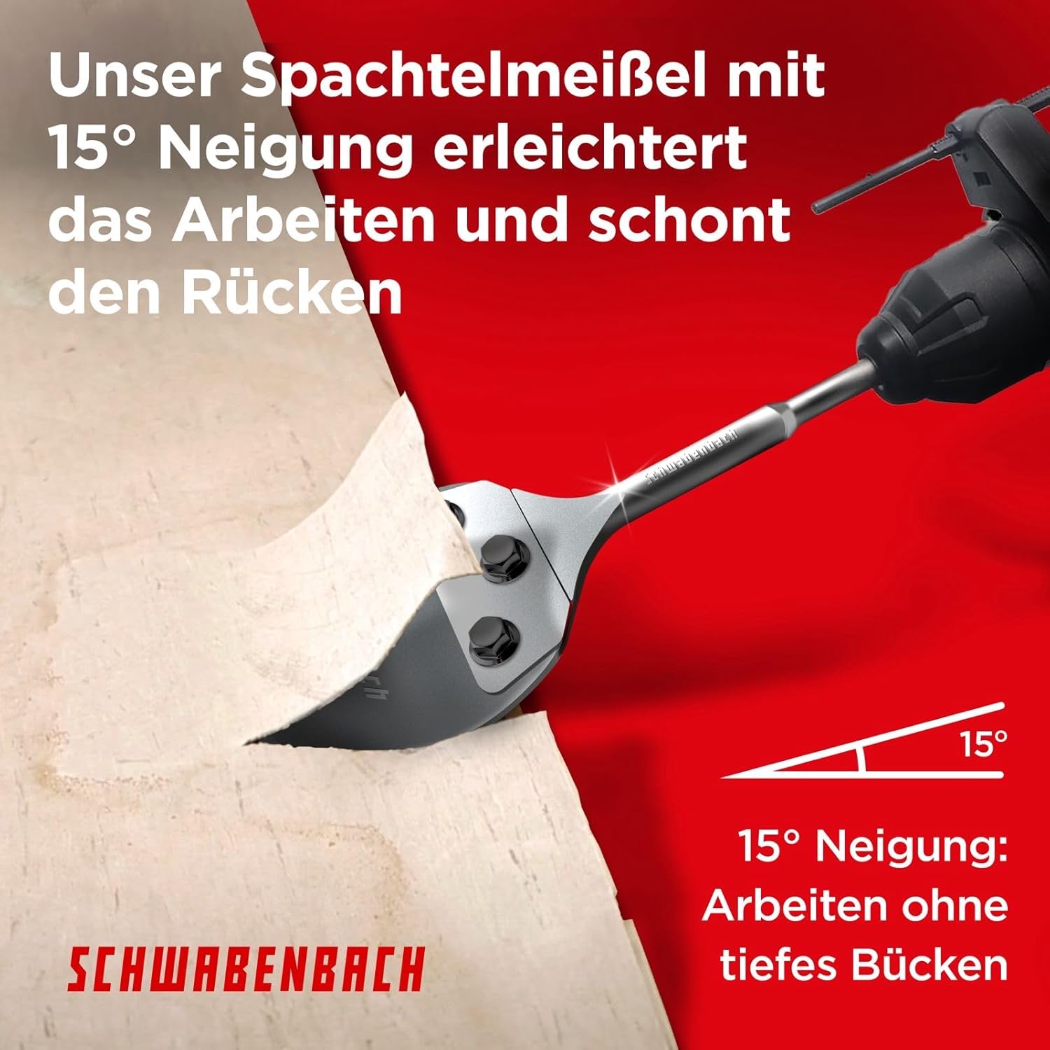 Thumbnail 4 de SCHWABENBACH Verbesserter Spachtelmeißel SDS-Plus 125 x 250 mm (Flachmeißel, inkl. Ersatzklinge) – Bodenschaber zum Entfernen von Belägen