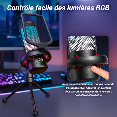 Detalle 2 de TONOR TC310, microphone à condensateur USB RGB avec câble de 200 cm