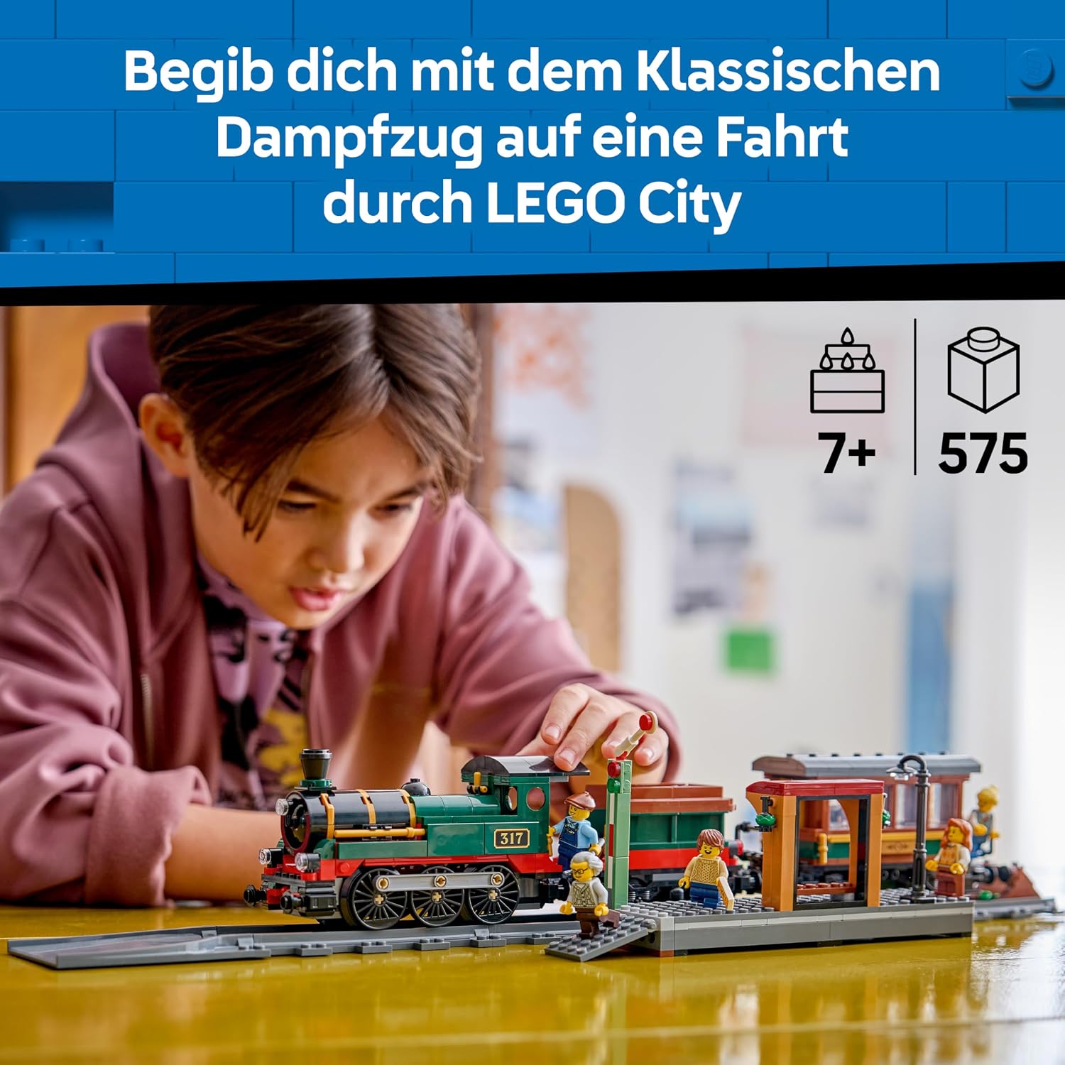 Detalle de LEGO City Klassischer Dampfzug Spielzeug 60511 – STEM-Modellbauset mit Bahnhof, Schienen, Führerstand Steuerung, Haltesignal und 5 Minifiguren