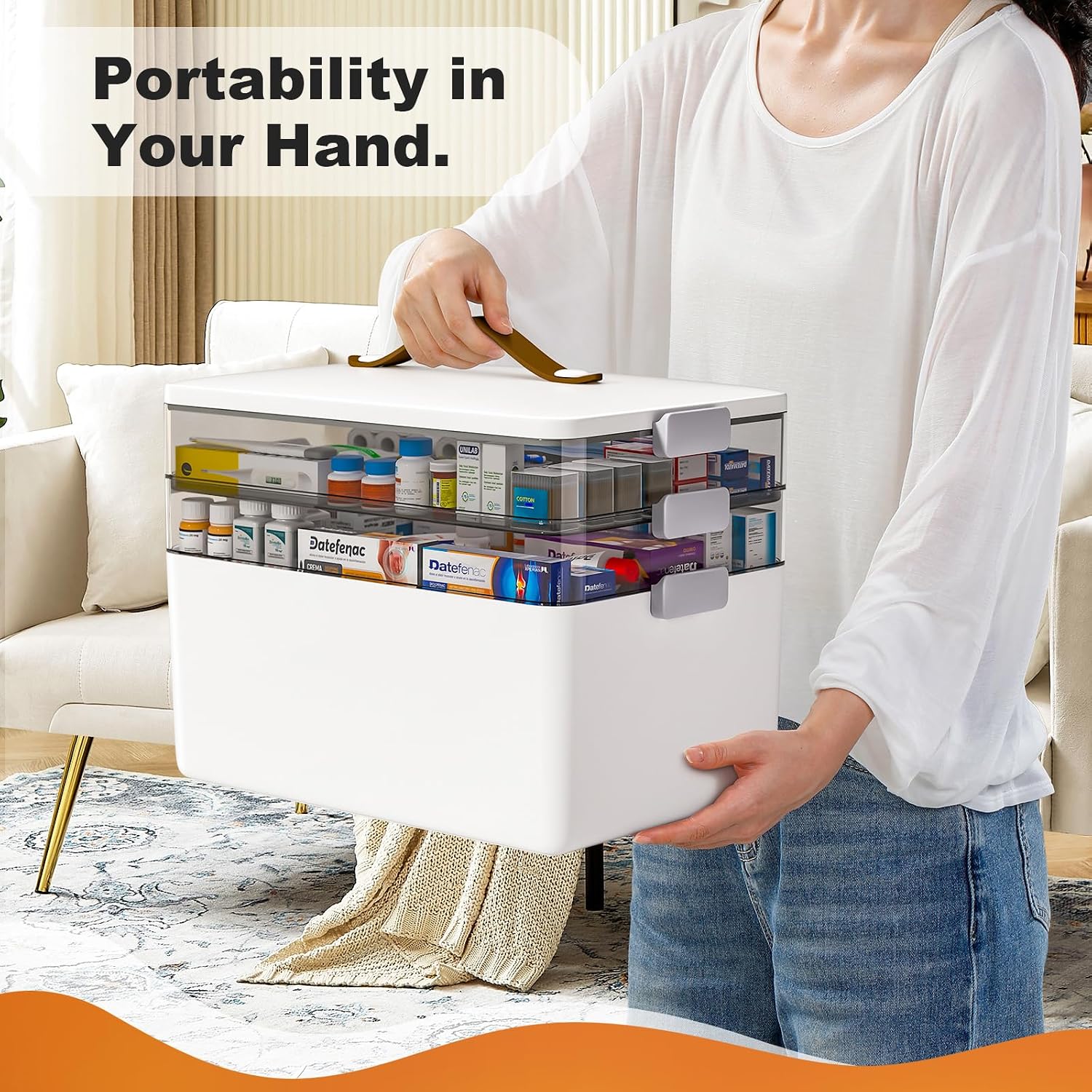 Thumbnail 5 de MOPUP YXLY3C03 3-Tier Medicine Storage Box with Handle and Removable Tray
