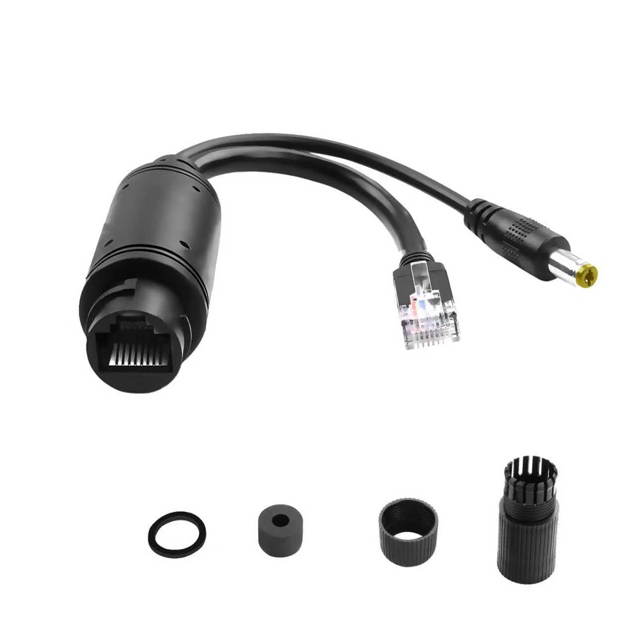 Detalle de TIENFOKOTA PoE Splitter Adapter – 12V Output from 44–57V PoE Input (IEEE 802.3af/at), IP55 Outdoor Ready