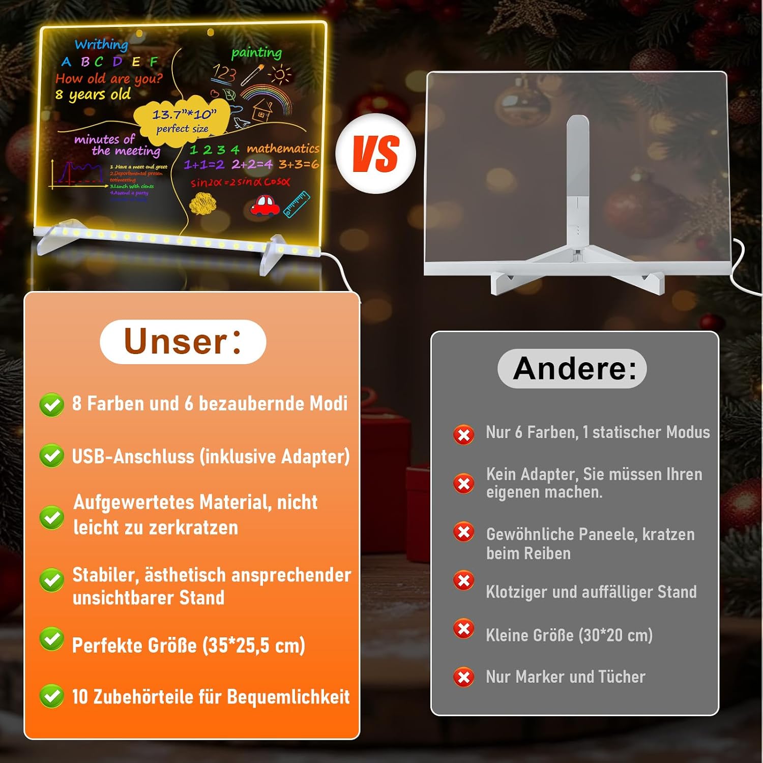 Detalle 2 de LED Notiztafel 35Ă25 cm, 13 Farben, 6 Modi đŒ