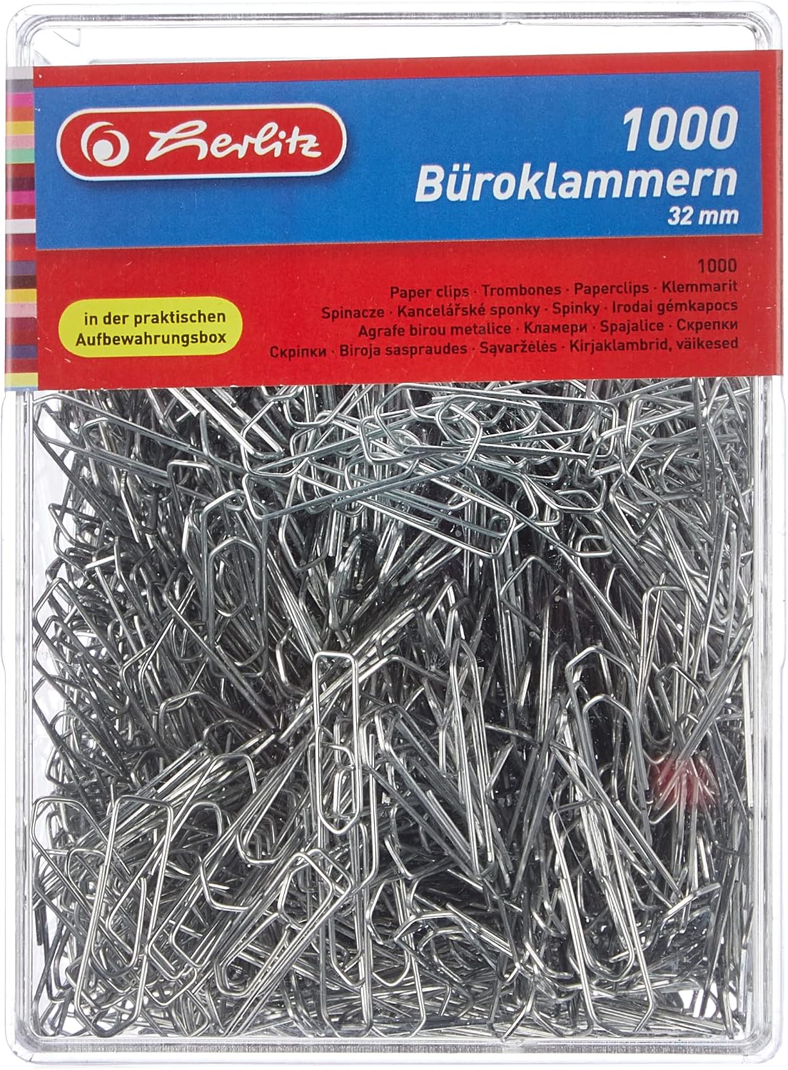 Detalle 2 de Herlitz 8859100 Büroklammern 32 mm verzinkt, 1000 Stück in transparenter Box