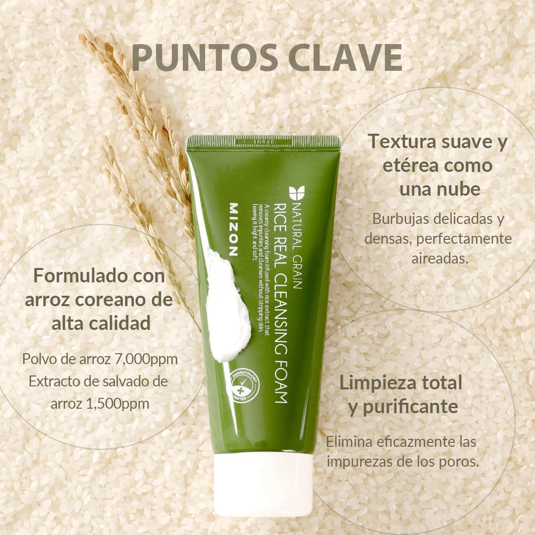 Detalle 2 de MIZON RICE REAL CLEANSING FOAM 150ml limpiador facial