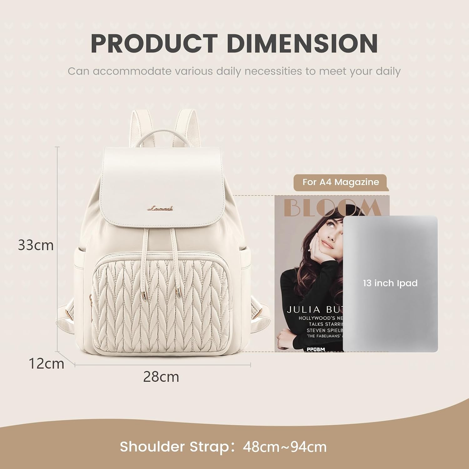Thumbnail 2 de LOVEVOOK women’s small fashion backpack (beige) – waterproof anti-theft mini rucksack for school, work & travel