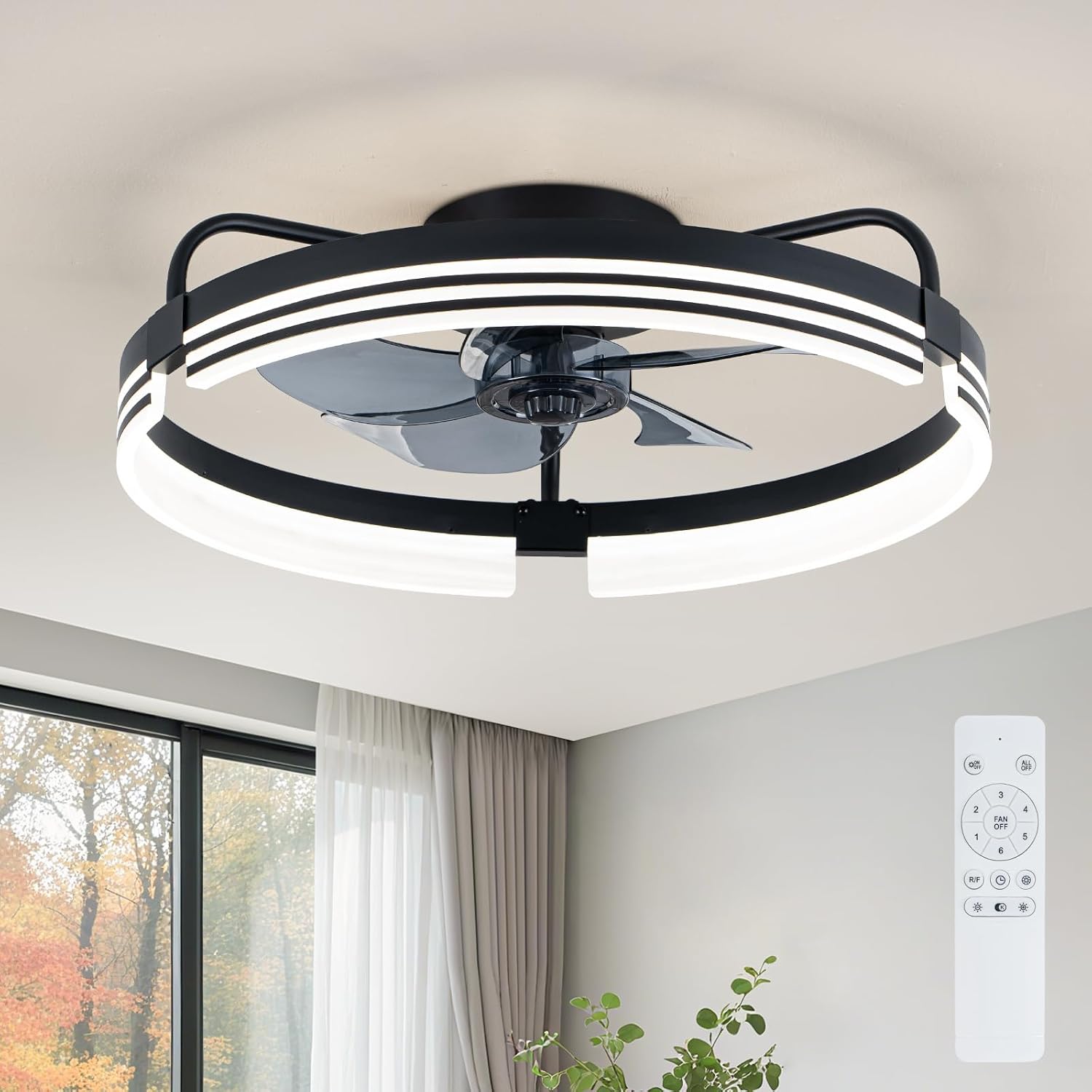 Detalle de LMiSQ 25434 20-Inch Flush-Mount Ceiling Fan with LED Light and Remote