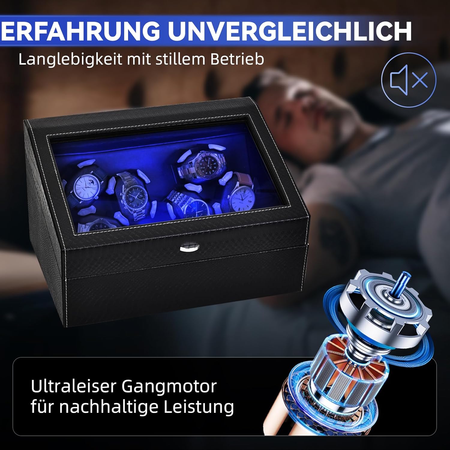 Thumbnail 3 de hightall Automatik-Uhrenbeweger für 6+6 Uhren – ultraleiser Motor, Anti-Kratz Memory Foam & stabile Basis