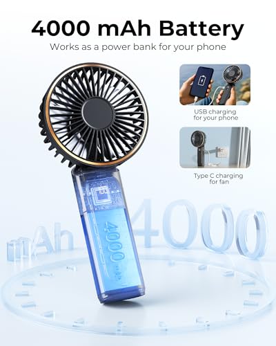 Detalle de TUNISE Handheld Fan Rechargeable: Portable 4000mAh Fan with LED Display and 6 Speeds