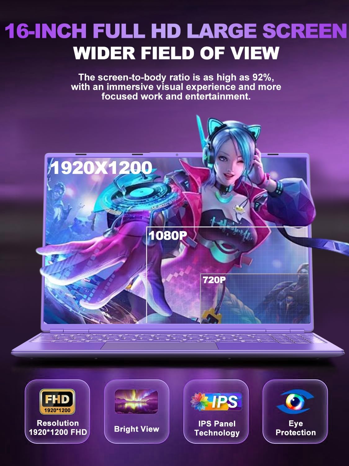Thumbnail 4 de HUQPPQ 16-inch Gaming Laptop 12GB RAM 512GB SSD