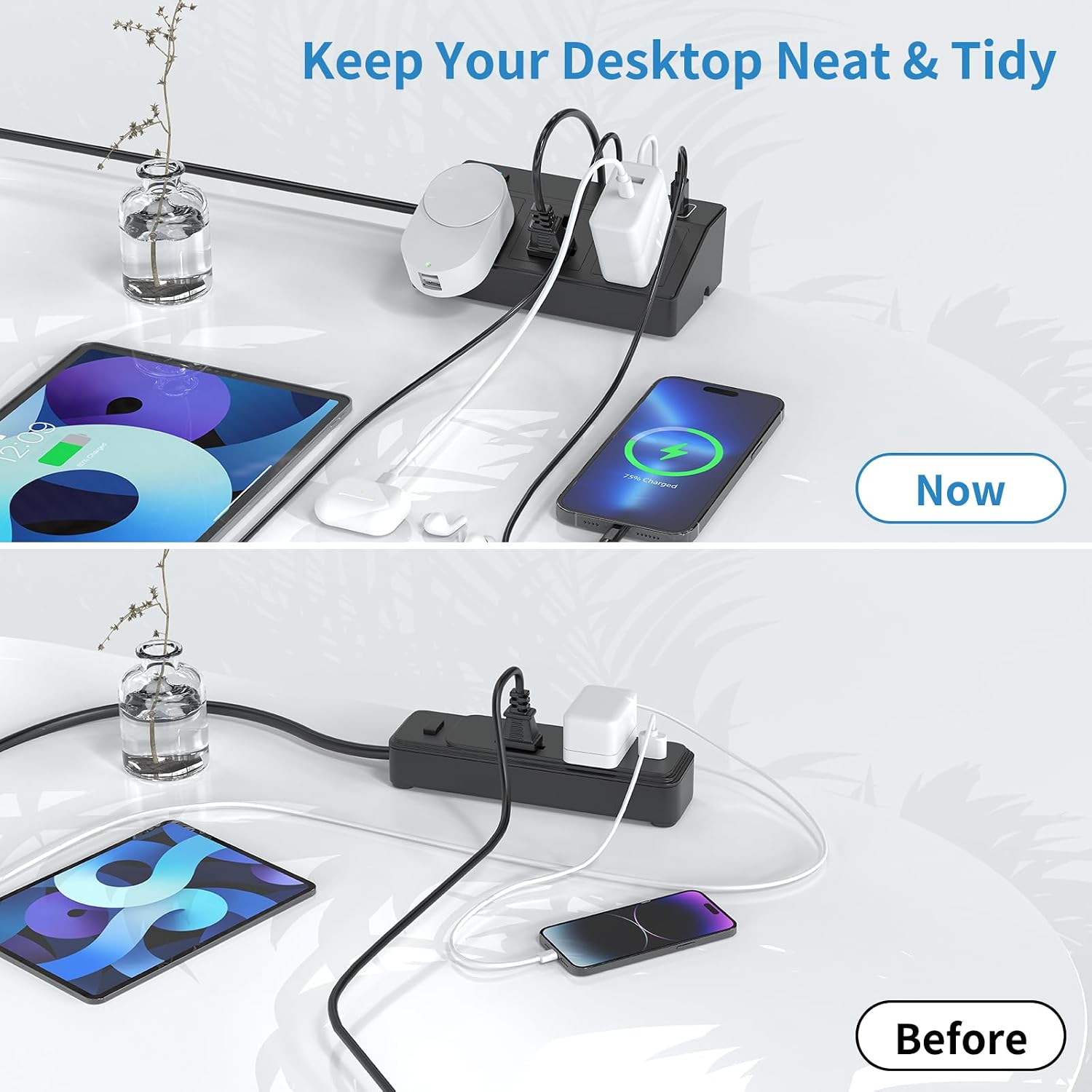 Detalle de HAFINO PD 20W Desk Power Socket with USB‑C Slots – 7‑in‑1 Power Station with 2M Extension Lead