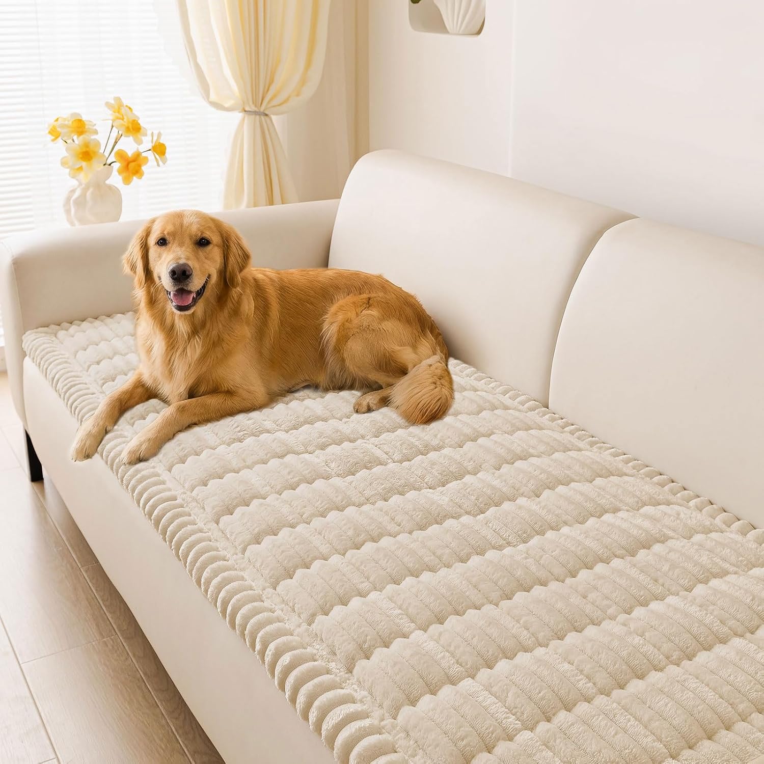 Detalle de hyha Washable Non-Slip Plush Couch Covers for Dogs (Apricot, 27.6" x 59")
