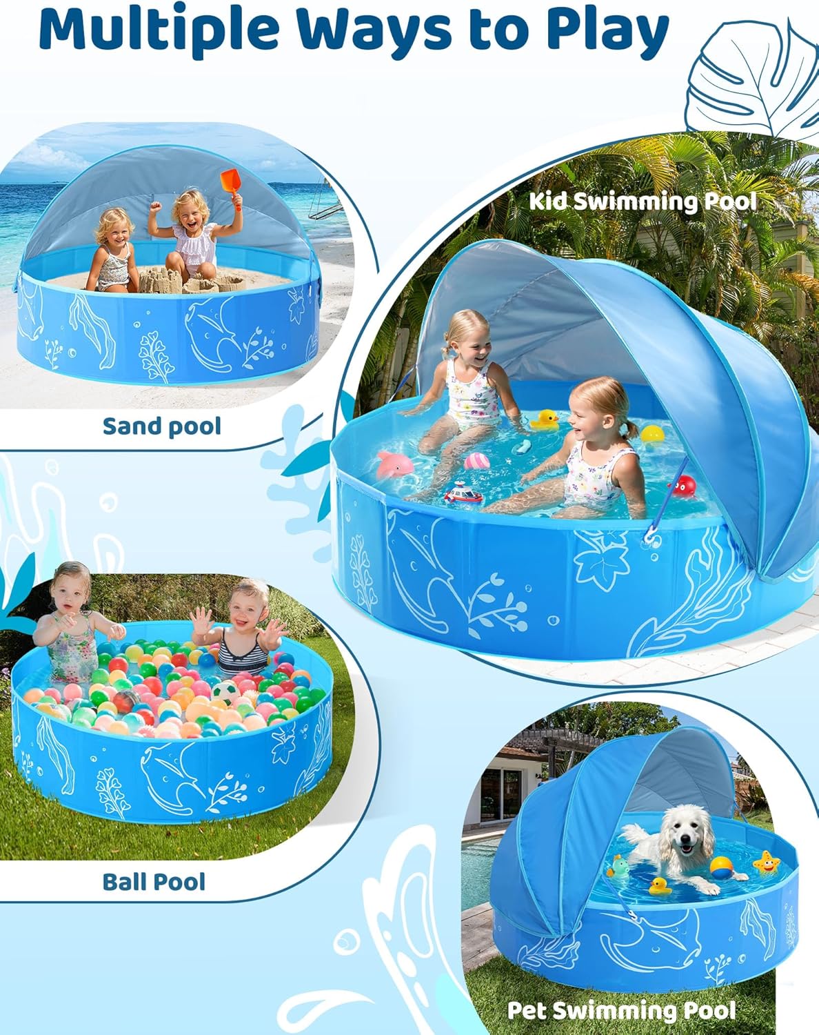 Thumbnail 6 de Hikiddy Foldable Kiddie Pool with Canopy (47in) — Sun Safe, Portable Backyard Water Fun