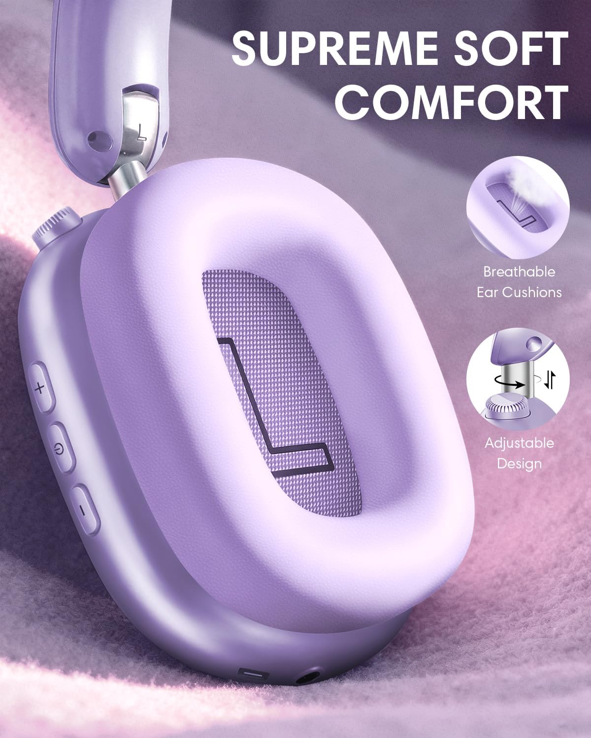 Thumbnail 5 de Wentronic Y02 Active Noise Cancelling Headphones – Wireless Over-Ear, Bluetooth 5.4, 60H Playback, Foldable & Travel-Ready (Purple)