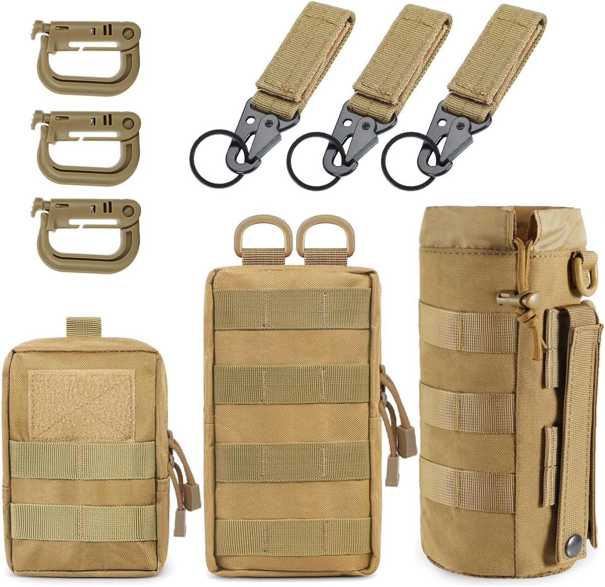 Detalle de MUCHER 3er Pack Molle Tasche – Taktische Hüfttaschen, EDC Utility Bauchtasche mit 3 Haken und Schlüsselanhänger