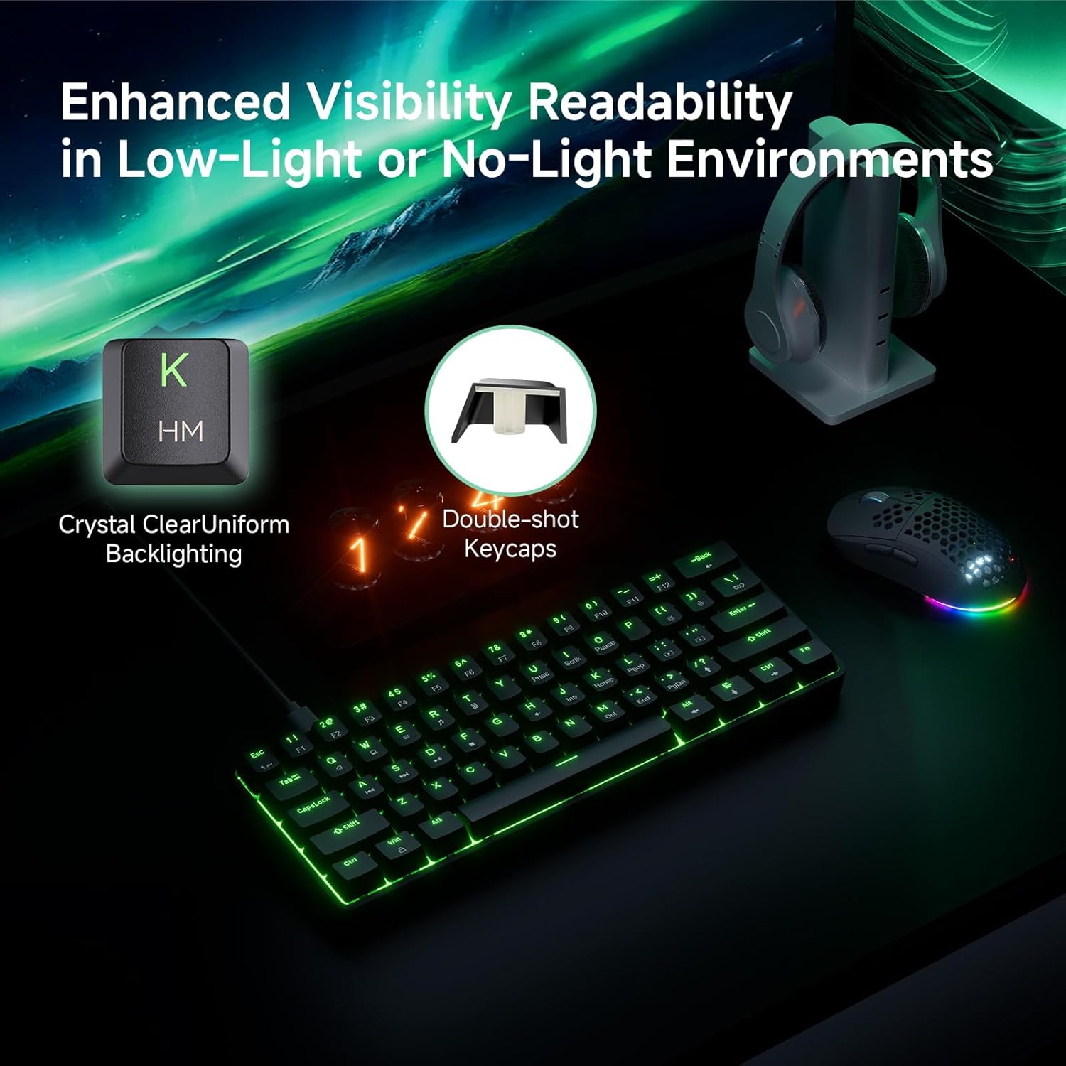 Thumbnail 3 de TMKB 60% Mechanical Gaming Keyboard (Red Linear Switch) with Detachable USB-C, LED Backlight, 61-Key Anti-Ghosting, Wired (Black)