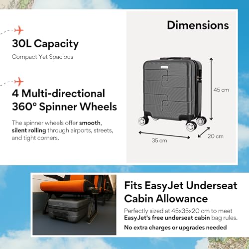 Detalle 2 de WORLD EXPLORER Cabin Suitcase ABS Hard Shell 30L Underseat with 360° Spinner Wheels and 3-Digit Lock