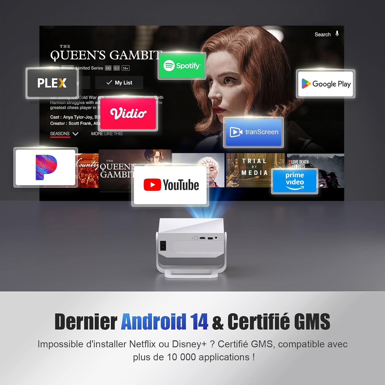 Thumbnail 6 de Android 14 Videoprojecteur 4K & 1080p – 270°, WiFi 6 et Bluetooth 5.2, portable, 300 ANSI lumens