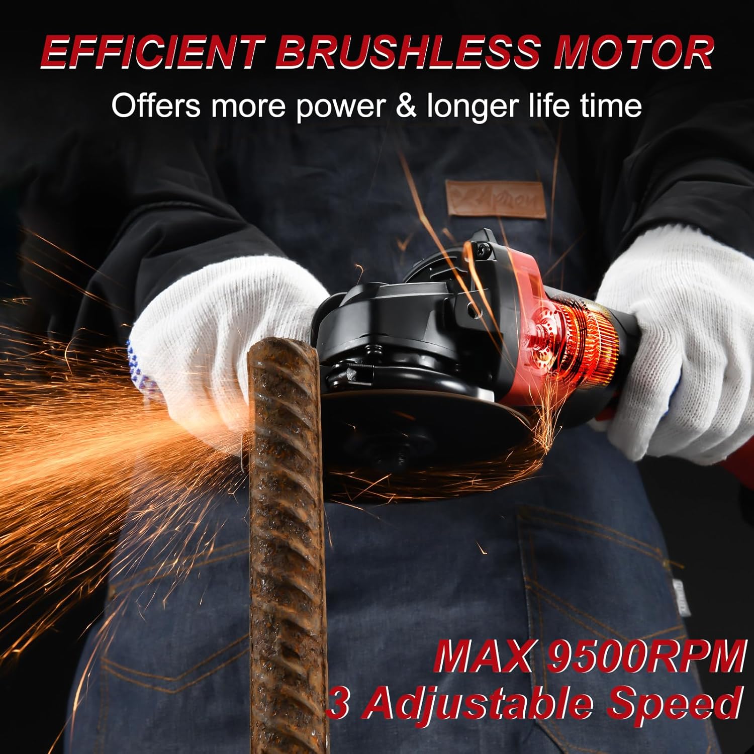 Detalle de AOBEN AT104X-115 Cordless Angle Grinder, 4-1/2-Inch Brushless, 2 Batteries
