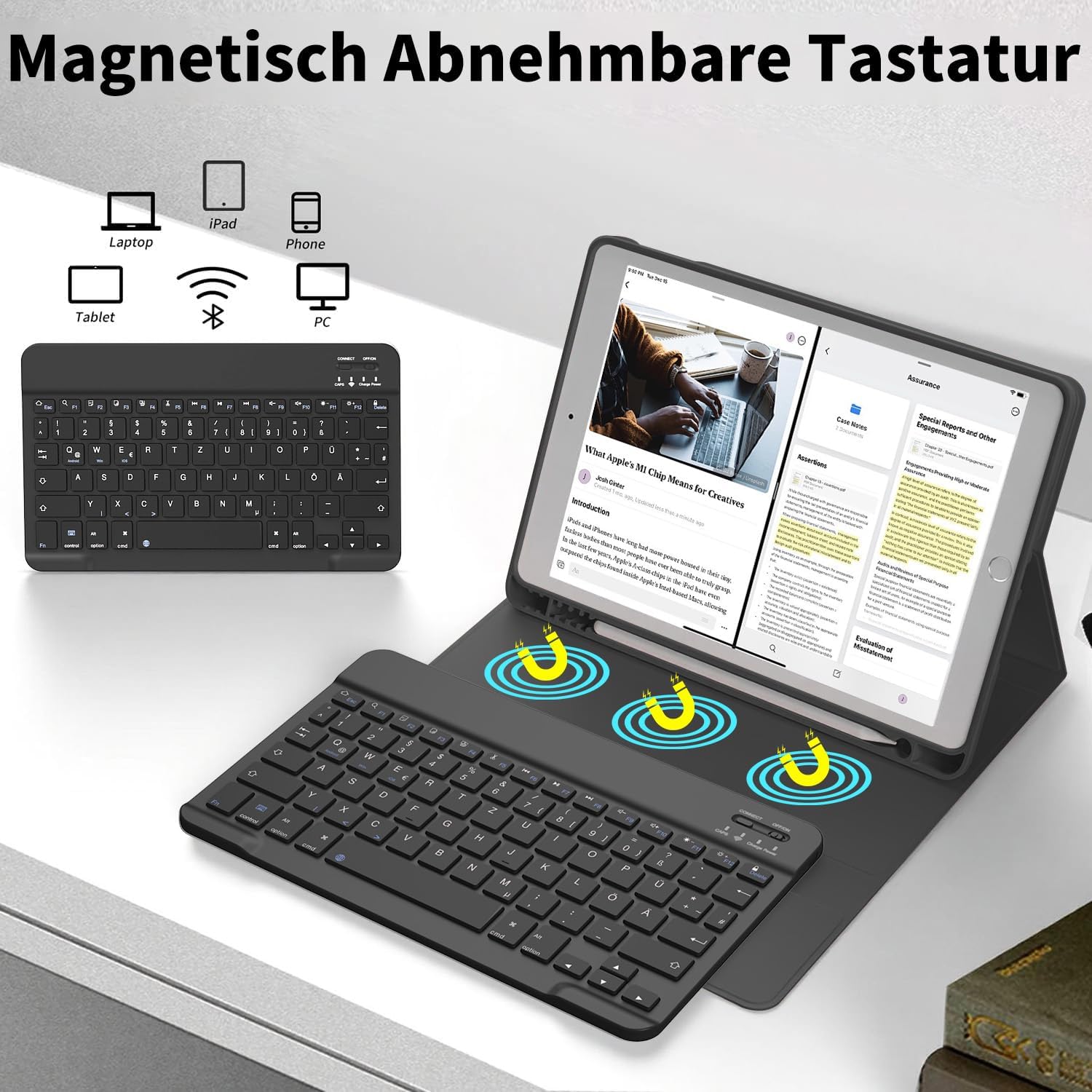 Thumbnail 4 de aoub Hülle mit Tastatur für iPad 9./8./7. Generation – 10,2 Zoll Kabellose QWERTZ Tastaturhülle mit Stifthalter, Schwarz