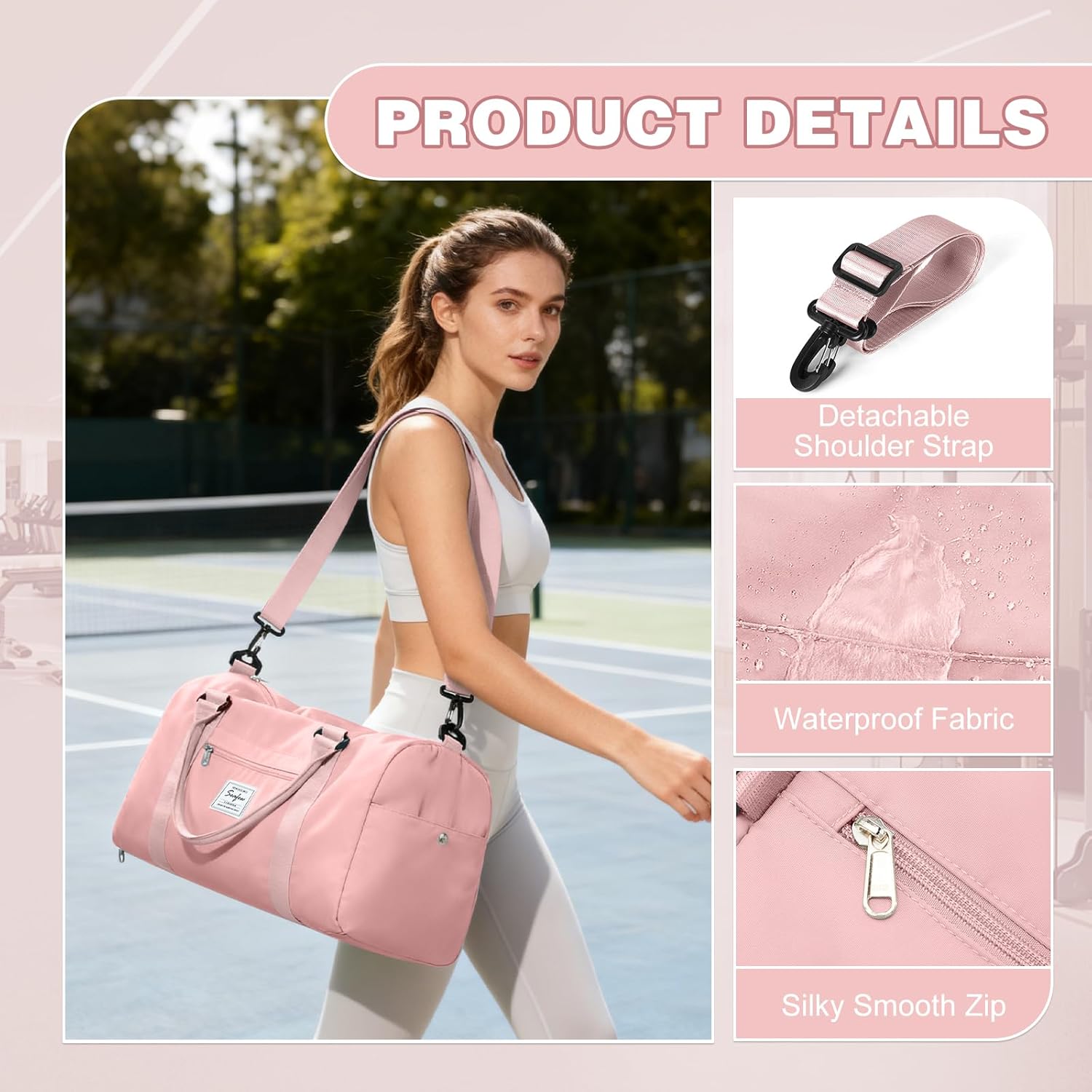 Thumbnail 3 de WEPLAN Sport-Duffel Bag – wasserdichte Reisetasche mit Schuhfach und Nassfach, A2-Rosa