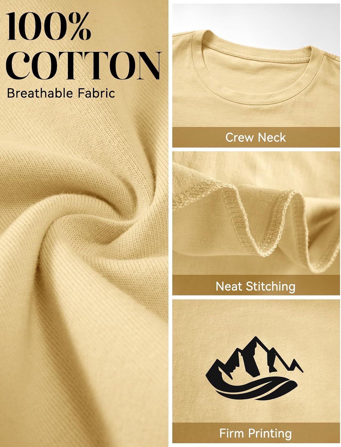 Detalle de Xnova Mountain Pattern Cotton T-Shirt – Men's Short Sleeve Crew Neck