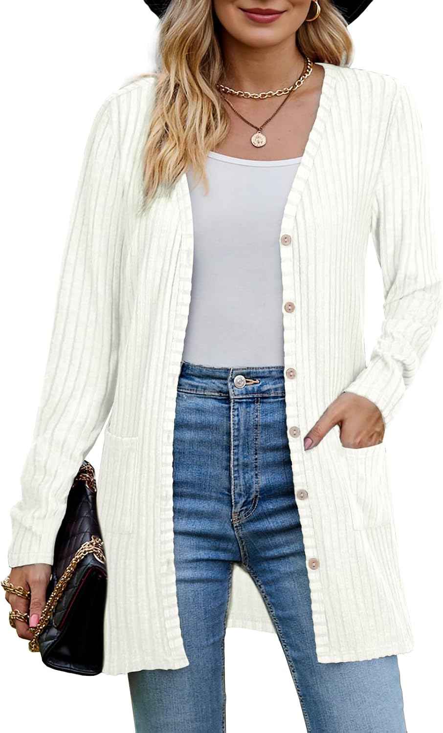Thumbnail 4 de MYCOLORBLUE Alte Zeiten Strickjacke Damen Cardigan langarm Knopfleiste
