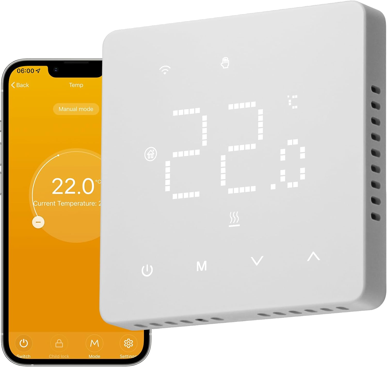 Detalle de Termostato ambiente WiFi TGM-50WPB con programmazione settimanale e controllo smart Tuya (compatibile Alexa e 2,4 GHz)