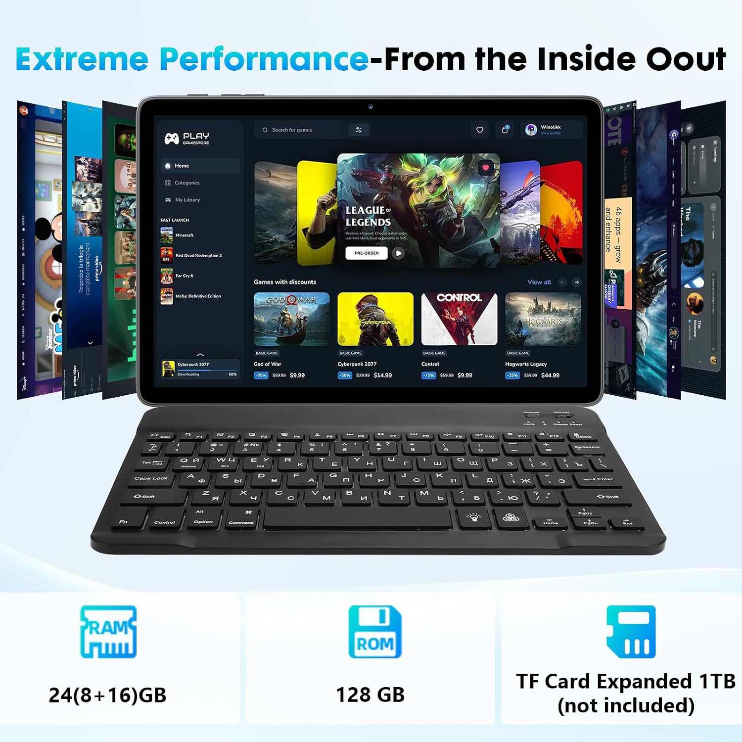 Thumbnail 2 de Aobante 10-Inch Android 15 Tablet (24GB RAM/128GB ROM, 1TB Expandable) with Keyboard & Mouse, 6000mAh