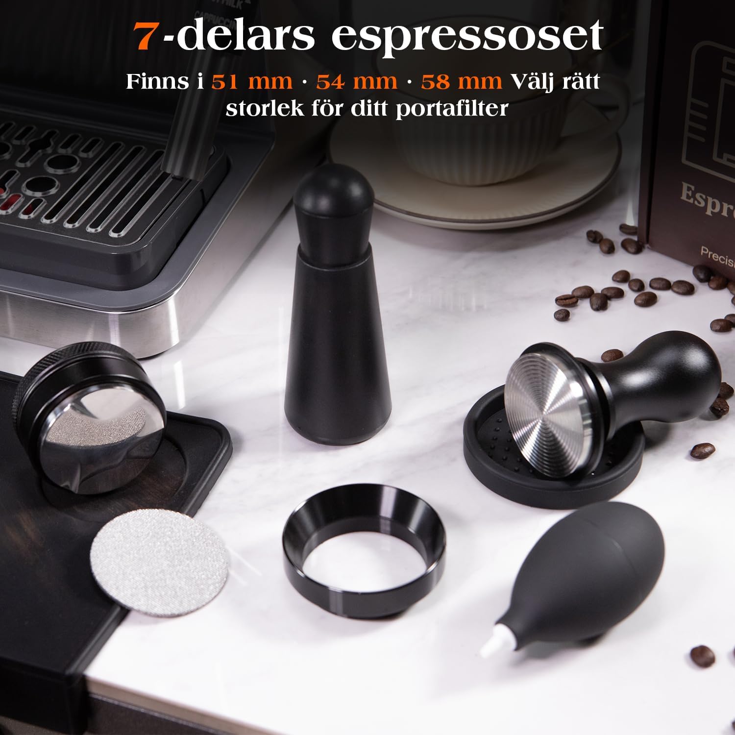 Detalle 1 de troletoi 54 mm espressotillbehör, 7 delar med tamper och WDT-verktyg