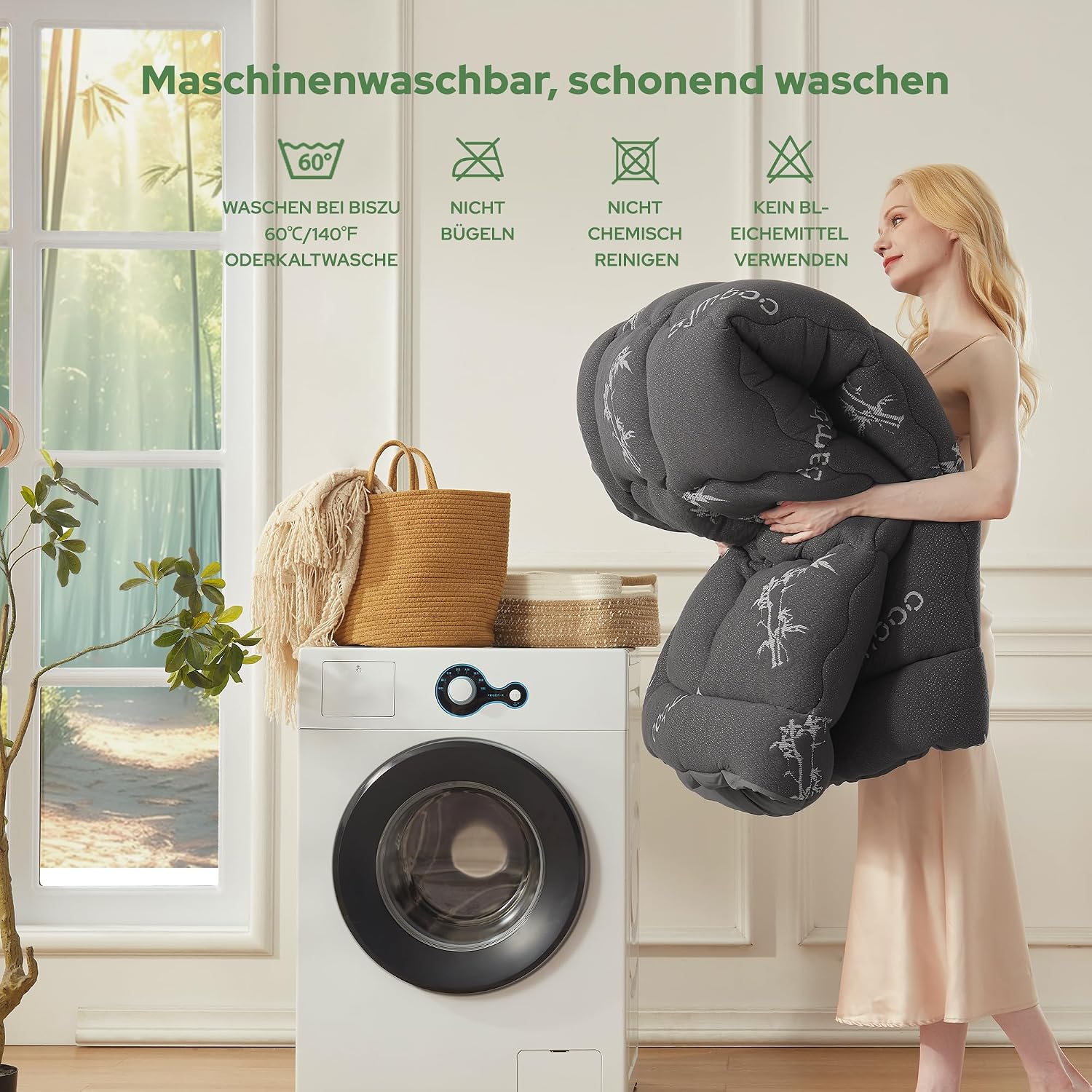 Thumbnail 6 de BEDLORE Matratzentopper 180x200 cm aus Bambusfaser-Viskose, mit dehnbaren Taschen (40 cm) – Dunkelgrau