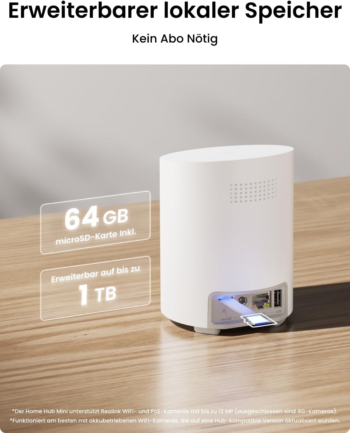 Thumbnail 3 de Reolink 2K WLAN-Überwachungskamera-Set außen mit Solar & Akku, 360°-Schwenk, KI-Erkennung (Home Hub Mini + 2× Argus PT Lite)