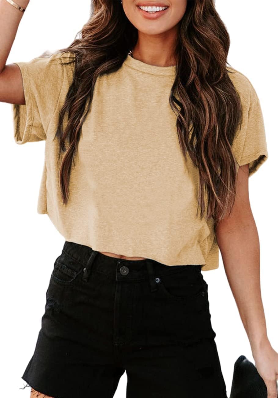 Detalle de Tankaneo Crop Tops Damen Oversize Sport Oberteile – lockeres Sommer-T-Shirt
