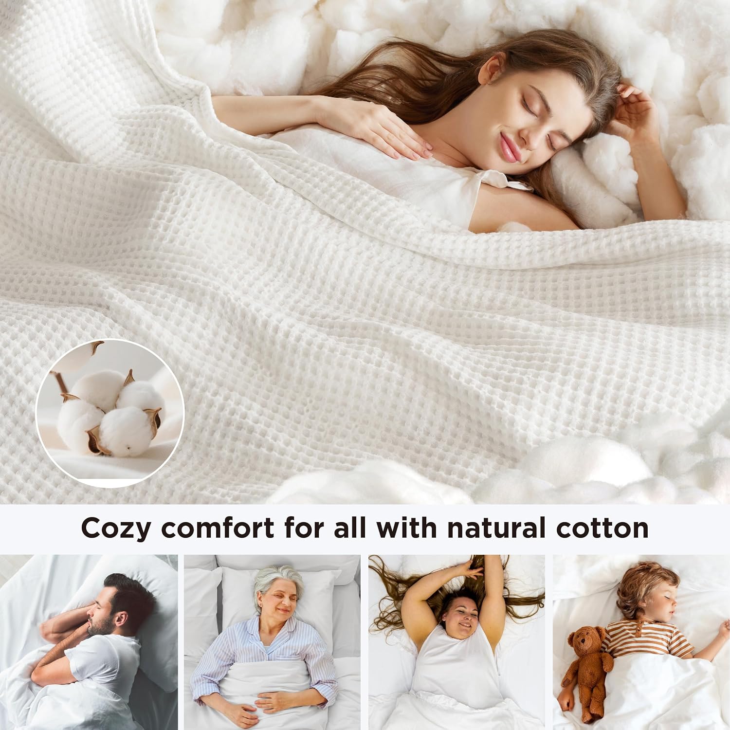 Detalle de Bedsure Cotton Waffle Blanket, Queen