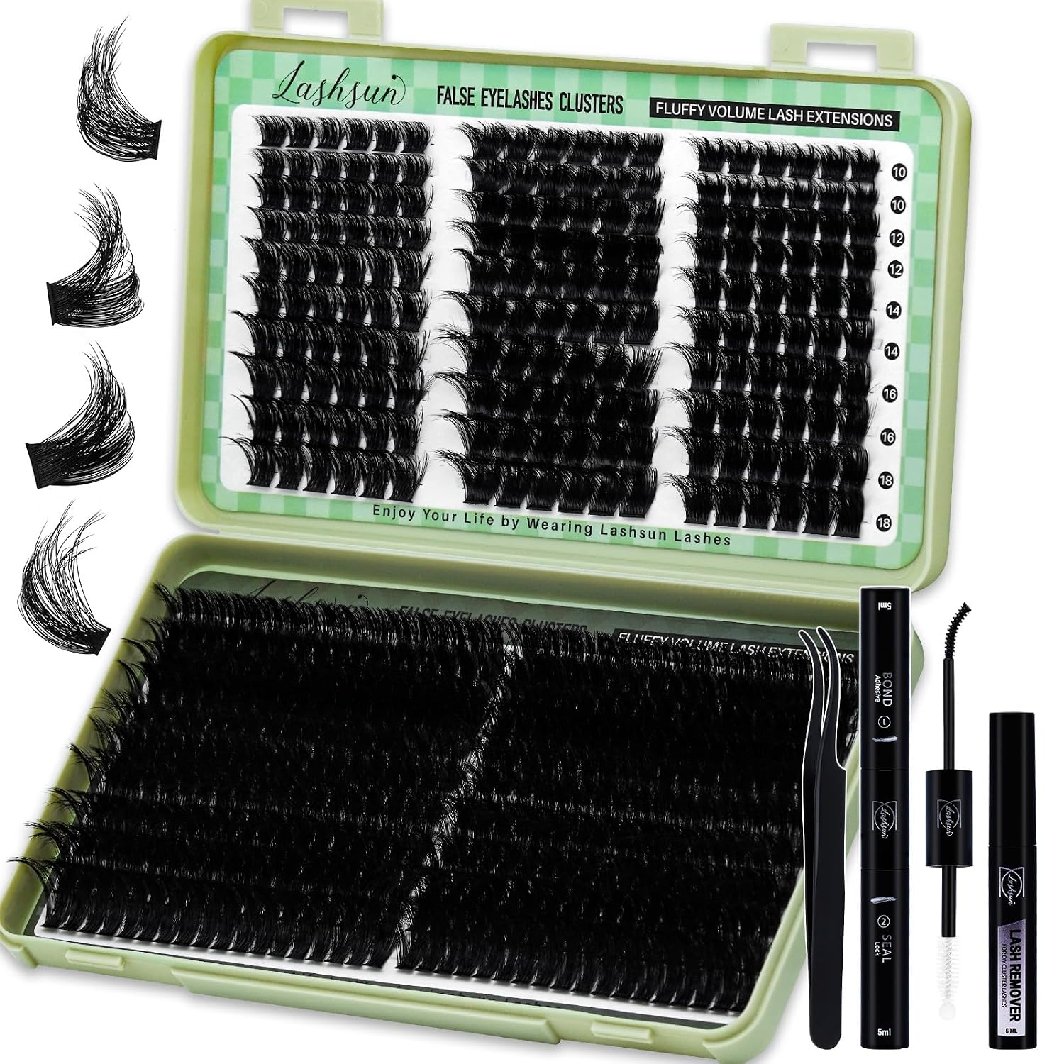 Detalle de LASHSUN Lash Clusters Kit 540pcs D Curl 10-22mm Wispy Cluster Lashes Kit