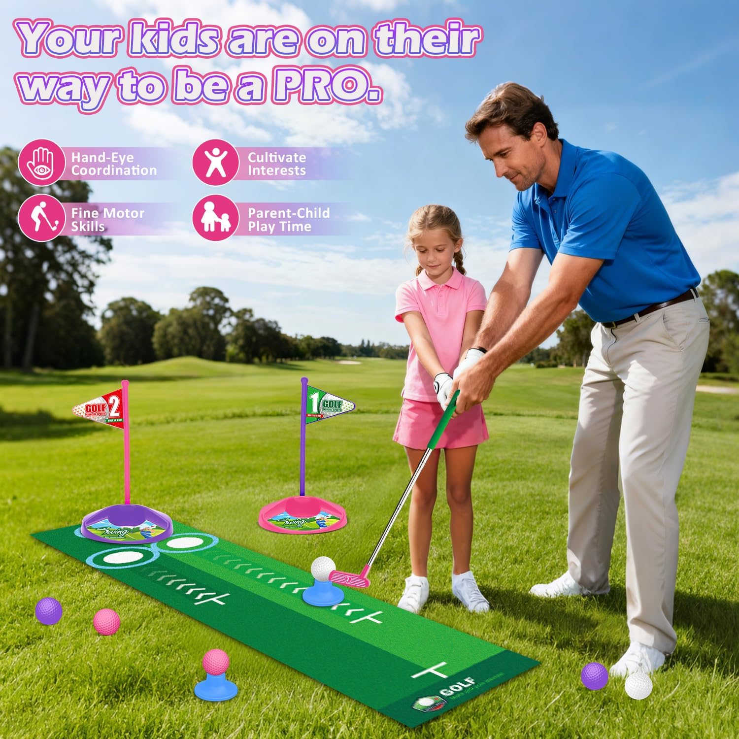 Thumbnail 4 de Clemas Upgraded Kids Toy Golf Set with Automatic Ball Returner (Pink) for Ages 3+
