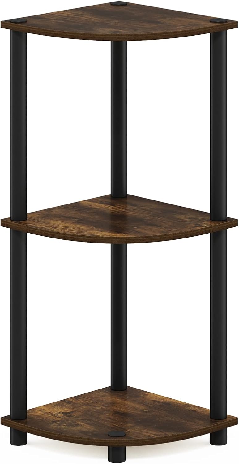 Detalle de Furinno Turn-N-Tube 12077APBK 3段コーナーラック アンバーパイン/ブラック 高さ75.2cm