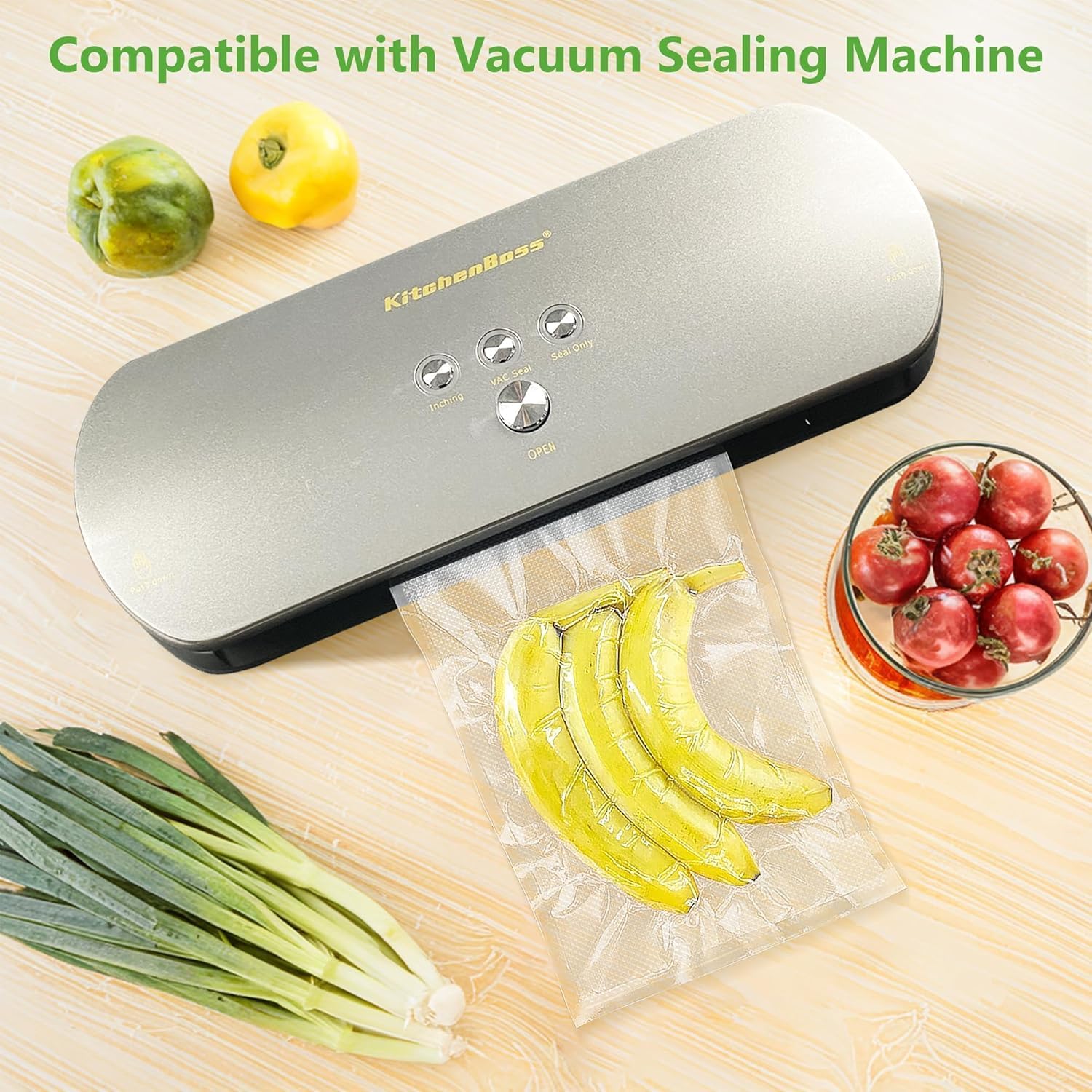 Thumbnail 2 de KitchenBoss Sacs sous vide alimentaires gaufrés – 10 rouleaux (20/28 × 300 cm)