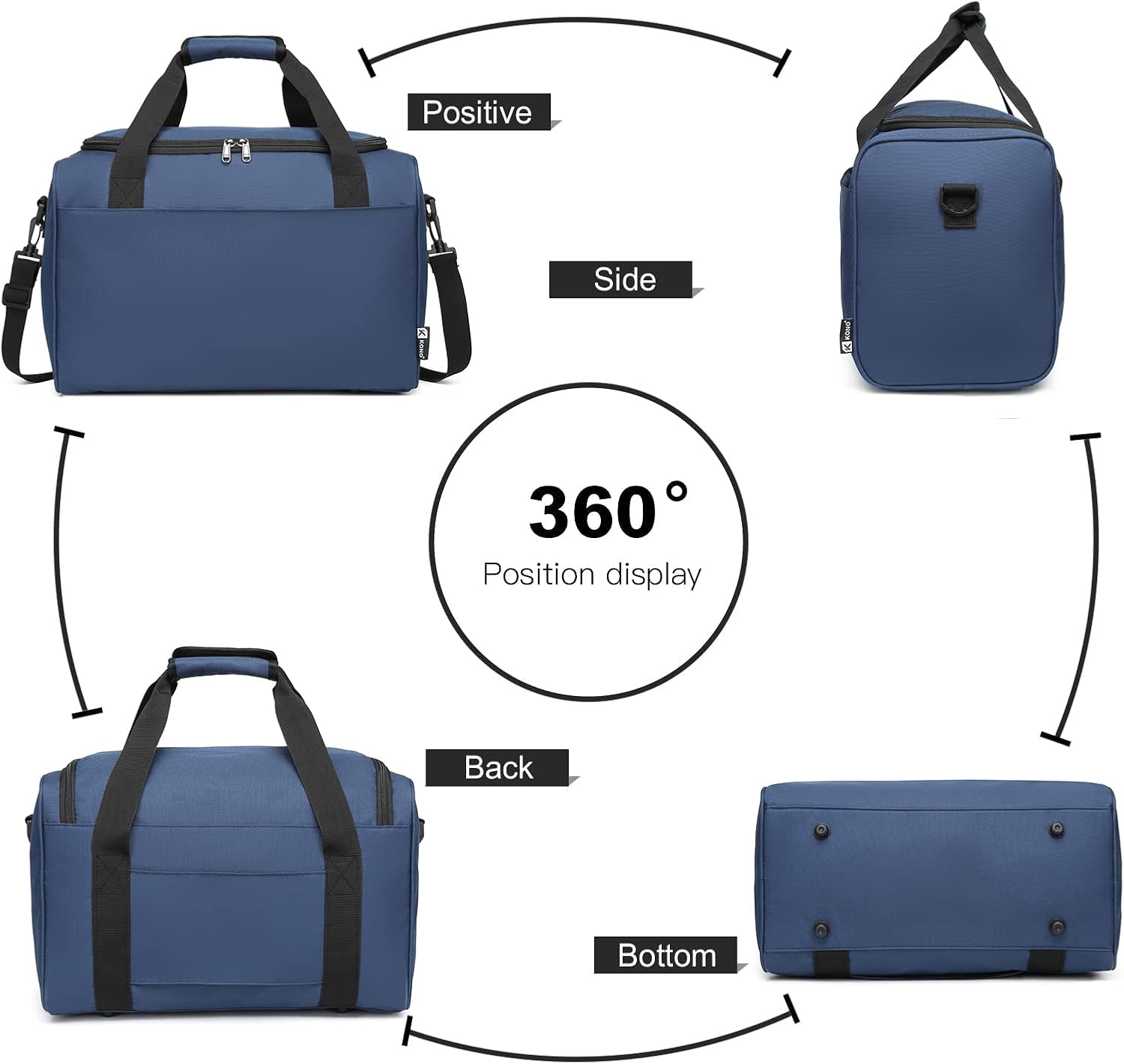 Detalle de Kono 40x20x25 Under-Seat Cabin Holdall, 20L Navy Oxford Cloth