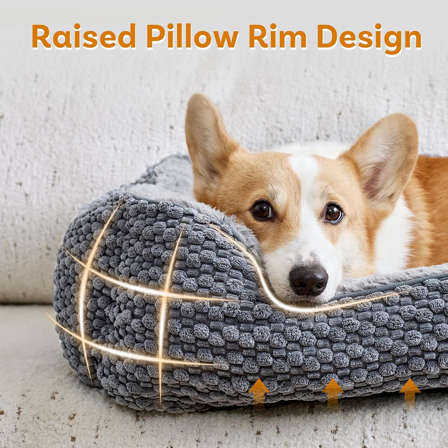 Detalle de Oveppy Small Dog Bed (52x48x15cm) – washable, super soft rectangle bed with raised edge