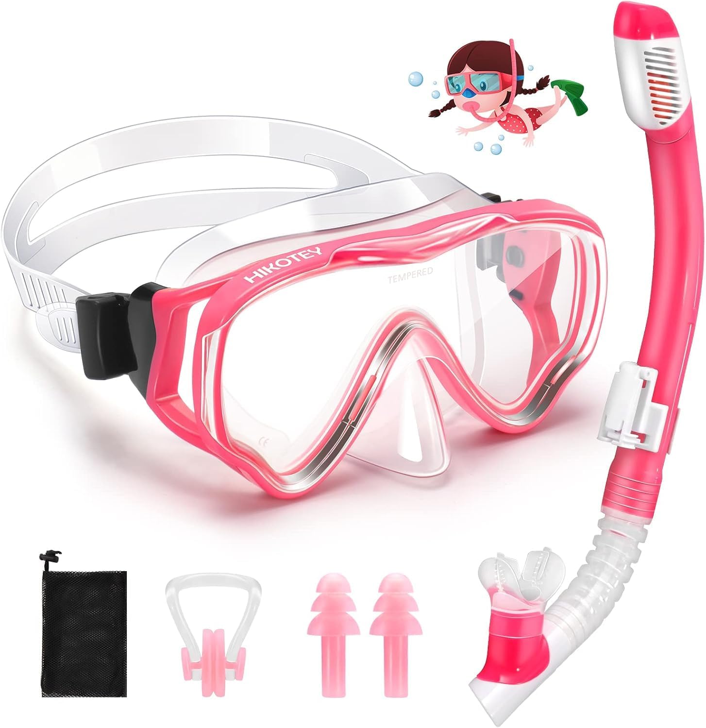 Detalle de HIKOTEY snorkelset voor kinderen met 180° panoramabril en droge snorkel