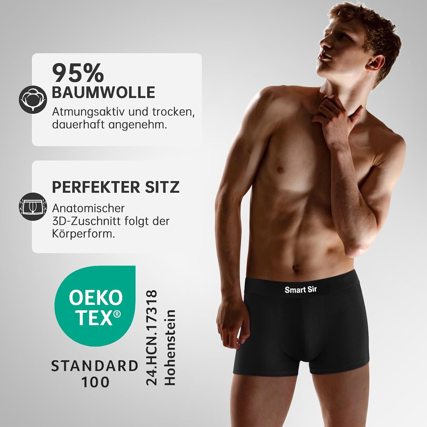 Detalle 2 de Smart Sir Boxershorts Herren 12er-Pack – Baumwolle, elastischer Bund, OEKO-TEX